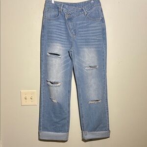 Genleck crossover Distressed wide leg jeans 30